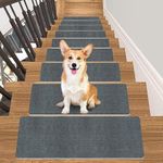 Stair Treads Carpet for Wooden Steps(15 Pack), 21.6 x 8.6IN Self-JAYFAN Adhesive Non Slip Stair Treads Mat, Safety Indoor Stair Runner Mats, Anti Slip Stair Treads for Kids Elders and Dogs