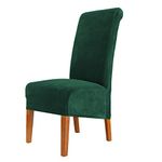 CMAKER Velvet Dining Chair Covers, Stretch Large Chair Slipcover, Spandex High Back Chairs Cover Elastic Washable Removable XL Chair Protector,Set of ２,Dark Green