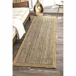 Ripaz Vogue Jute Carpet Hand Braided Grey Beige Border Farmhouse Rectangle Area Rug For Hallway (75 x 360 cm)