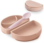 Miniware Fold & Scoop - Silifold Baby Feeding Set with Foldable Silicone Plate & Child-Sized Spoon - Compact, Portable, Dishwasher-Safe, Suction Base for Mess-Free Eating (Pink Salt and Cotton Candy)