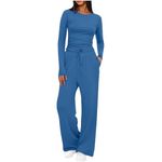 Two Piece Outfit Women Gym Wear Womens Set Women's Sweatsuits Yoga Suits for Women Long Sleve Top Wide Leg Pant Set Yoga Set Petite Loungewear Womens Tracksuit 2 Piece