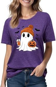 Halloween Shirts for Women: Pumpkin Ghost Short Sleeve Costume T-Shirt
