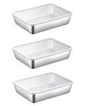 Cpixen Square Plate with Lid, Heavy Duty Stainless Steel Baking Pans, Stainless Steel Deep Dish Pizza Pan Baking Tray Set of 3