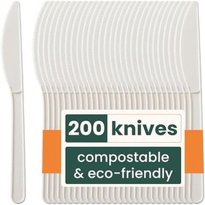 HAAGO - Set di 200 coltelli - Posate resistenti riutilizzabili e lavabili in lavastoviglie per feste, matrimoni, eventi, per cibi caldi e freddi - Bianco 18 cm / 7”
