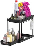 SimpleHouseware 2-Tier Under Sink Organiser 40 x 21 cm with Bottom Tier Sliding Drawer and Hooks, Black