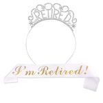 SAVITA Retirement Crown and Sash Set, Glittering Officially Retired Crown for Women for Retirement Party Decorations (Silver)