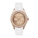 Sekonda 37mm Womens Classic Quartz Watch Rose Gold Dial White Silicone Strap Day Date Display 30m Water Resistant Mineral Glass 2-Year Guarantee