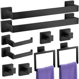 UPRONE Bathroom Hardware Accessories Set: Bath Towel Bar Set, Towel Racks for Bathroom Wall Mounted, SUS304 Stainless Steel (Matte Black, 10-Pieces)