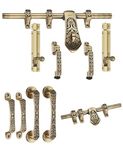 Chitra Carving Series Brass Heavy Double Door Fitting Accessories Full Set/Kit (1 Aldrop, 1 Latch, 4 Handles, 2 Tower Bolt and 2 Door Stopper) (12 Inch, Antique Brass)