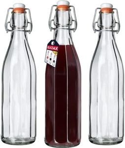 KADAX Bouteille en Verre de 1L avec Bouchon Hermétique pour la Conservation des Boissons, Parfaite pour le Kombucha et la Limonade (Lot de 3)