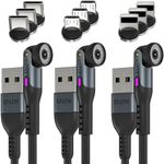 Statik 360 Rotating Magnetic Charging Cable 3 Pack - Magnetic USB C Charging Cable, 3 Magnet Tips for Magnetic Charger Cable, iProduct, Micro-USB, USB-A & USB C Magnetic Phone Charger, Black, 6FT/2M