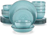 vancasso 24 Pieces Dinnerware Sets Bonbon Blue Dish Set for 6, Plates and Bowls Sets, Double-sided Handpainted Spirals Pattern, Kitchen Dishes Dining Ware Set, Microwave & Dishwasher Safe