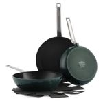 GreenPan Evolution Hard Anodized Healthy Ceramic Non-Stick 3-Piece Frying Pan Skillet and Wok Set, PFAS-Free, Induction, Oven Safe, Pine Green