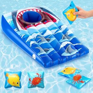 ShinyRelief 1 Pack Shark Themed Pool Cornhole Game Floating Inflatable Bean Bag Toss Game Toy Summer Pool Games for Adults Teens and Family Water Pool Toys Party