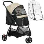 PawHut Dog Pram with Rain Cover Pet Stroller, Foldable Dog Pushchair for Small and Miniature Dogs, Cats - Khaki