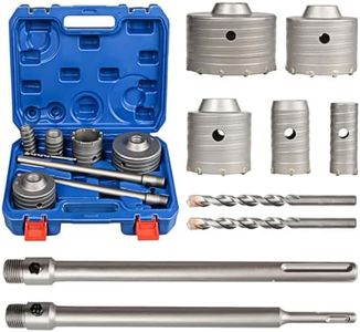 YOSIGHT 9Pcs Masonry Concrete Hole Saw Kit, Tungsten Carbide 300 mm SDS Plus and SDS Max Bit Shank Diamond Core Drill Bits Set (30 40 65 80 100 mm), Hole Saw Set for Concrete Brick Stone Cement Tile