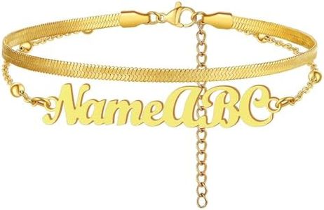FindChic Layered Anklet Bracelets for Women 18K Gold Plated Ankle Herringbone Chain Customize Name Foot Link Summer Leg Jewelry
