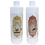 Set of ican London Shea Butter Body Lotion 24Hr Moisturising Effect 500ml + Cocoa Butter Ultra Moisturising Body Lotion With Vitamin E And Aloe Extract 500ml