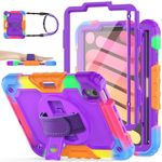 SEYMAC stock Case for iPad Mini 6th Generation 8.3'', [Full-Body] Drop Proof Armor Case with 360° Rotating Stand [Pencil Holder][Screen Protector] Hand Strap, usColorfulPurple