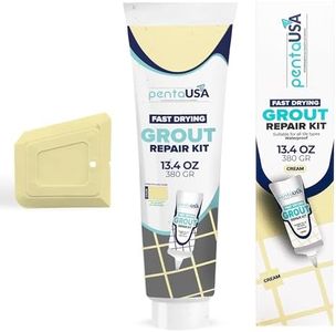 PentaUSA Tile Grout - Large Grout Filler Repairs Renews Tube, Fast Drying Grout Repair Kit, Odorless Formula - Grout Floater Included - 13.4oz / 380gr (Cream)
