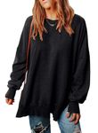 SHEWIN Womens Fall Fashion 2024 Casual Crewneck Lightweight Pullover Sweatshirts Loose Long Sleeve Tops Oversized Sweatshirt for Women,US 8-10(M),Black