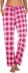 Ekouaer Women Pajama Pants Comfy Pj Bottom with Pockets Stretch Plaid Sleepwear Rose Red Plaid Medium