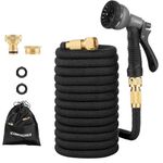 ICONNTECHS 30M/100FT Expandable Garden Hose with Double Core Latex, 3/4" & 1/2" Solid Brass Fittings, Non-Kink Extra Strength Fabric, 8 Pattern Functions Spray Nozzle