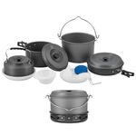 Bulin 27 Pieces Camping Cookware Mess Kit, Nonstick Outdoor Backpacking Cooking Gear Set for Family 6-7 Person, Lightweight Cookware Sets(Kettle, Pots, Frying Pan, BPA-Free Bowls, Plates, Spoon)