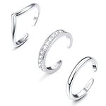 Sllaiss 3Pcs Toe Rings 925 Sterling Silver Knuckle Rings for Women Stacking Rings Open Toe Rings Set Cubic Zirconia Ring White Gold Plated Foot Jewellery