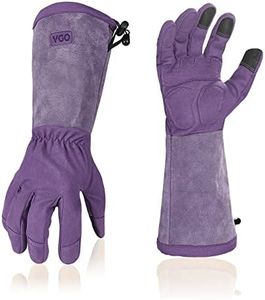 Vgo... Ladies' Synthetic Leather Extended Pig Split Leather Cuff Rose Pruning Thorn Proof Garden Gloves (Size L, Purple,SL6592W)