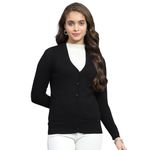 Monte Carlo Womens Black Solid V Neck Full Sleeve Cardigan (1236883VN-2-36)