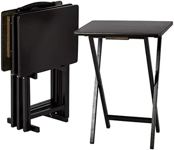 Amazon Basics Foldable TV Dinner Tray Table with Storage Rack, Set of 4, Black, 15" x 19" x 26"