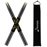 Donner Drum Sticks, 7A Snare Drumsticks for Drums Classic Maple Wood Drum Sticks 2 Pair with Carrying Bag Black