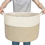 XXLarge Cotton Rope Basket with Handles, 19.6"x19.6"x14" Laundry Basket, Woven Storage Basket for Blankets/Toys/Pillows/Throw/Towels in Living Room/Nursery Room