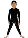 BEGIANT Boys Thermal Long Underwear Set Hockey Base Layer 2 PCS Kids Long Sleeve Compression Shirt & Soccer Leggings Black