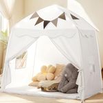 Extra Large Kids Play Tent with Flags & Star Lights, Portable & Foldable Teepee, Bed Tent Bed Canopy for Boys & Girls, Indoor Outdoor Dome Tent Playhouse, Kids Birthday Gift, 59x39x59 in,White
