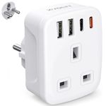 UK To European Plug Adapter with USB C PD20W - European To UK Plug Adaptor, EU To UK Plug Adapter, Travel Adapter for Europe and Holiday Essentials For Germany Spain France Turkey Greece etc(Type E/F)