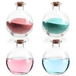 BELLE VOUS 4 Pack Spherical Glass Bottles - Clear Round 240ml Potion Bottle With Cork Stopper - Storage Container Jars for DIY Art Decoration, Crafts, Bath Salts, Party Favors & Wedding Decorations