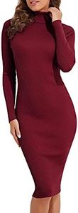 PrettyGuide Women Slim Fit Ribbed Turtleneck Long Sleeve Midi Knit Sweater Dress Burgundy XL