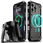 VENA vArmor for iPhone 16 Pro Max Rugged Case with Belt Clip Holster [Military Grade Drop Protection] [Works with MagSafe] Heavy Duty Tough Protective Cover with Kickstand - Black/Graphite Gray