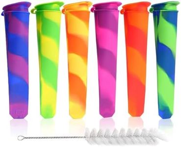 Silicone Ice Pop Molds Attached Lid BPA Free Multicolored Ice Popsicle Molds Durable Reusable Set of 6pcs The Brush Free of Charge (Multi Color)