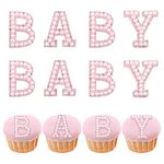 Blumomon 24Pcs Babyshower Cupcake Toppers with Pearl Diamond DIY Pink Baby Girl Cupcake Picks Decorations for Baby Shower Boy Birthday Theme Party Supplies