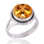 925 Sterling Silver Ring For Womens Citrine Ring Sterling Silver Bohemian Ring November Birthstone Bezel Set Gemstone Ring