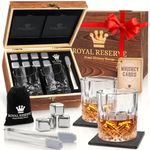 Whisky Gift Set by Royal Reserve – Whisky Glasses Set of 2, Stones, Coasters & Gift-Ready Wooden Box - Whisky Gifts for Men, Husband, Father