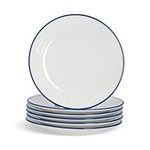 Nicola Spring 6 Piece Country Farmhouse White Dessert Plates Set with Blue Rims - 21cm