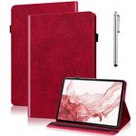 VODEFOX Kindle Fire HD 8 8th/7th/6th Generation Case 2016/2017/2018,Embossed Peacock Flower PU Leather Folio Wallet Shockproof Cover with Elastic Band - Red