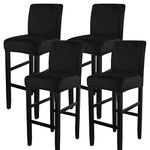 SearchI Stretch Bar Stool Covers Set of 4, Stretch Removable Washable Velvet Bar Stool Chair Covers, Counter Height Chairs Covers for Kitchen Dining Room Cafe Furniture(Velvet Black)