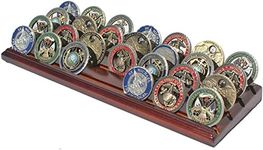 DisplayGifts Challenge Coin Display Stand 4 Row Wooden Holder Rack Case Holds 28 Coins Walnut Finish