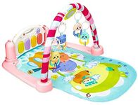 BABA FAB Scrap Musical Keyboard Mat Piano Gym Mat For Baby Fitness Baby Exercise Kit Kids Playing Mat With Hanging Toys Waterproof Mat For Baby Boys Girls (0 To24 Month,5In1 Piano Gym- Pink),1 Count