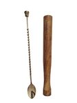 NJ Premium Bar Stirrer Spoon Twisted with Muddler top,Wooden Mojito Muddler, Durable Cocktail Muddler 10 Inches,Long Spoon, Cocktail Mixing Spoon, Long Handle Stirring Spoon, Bar Spoon 11" Length